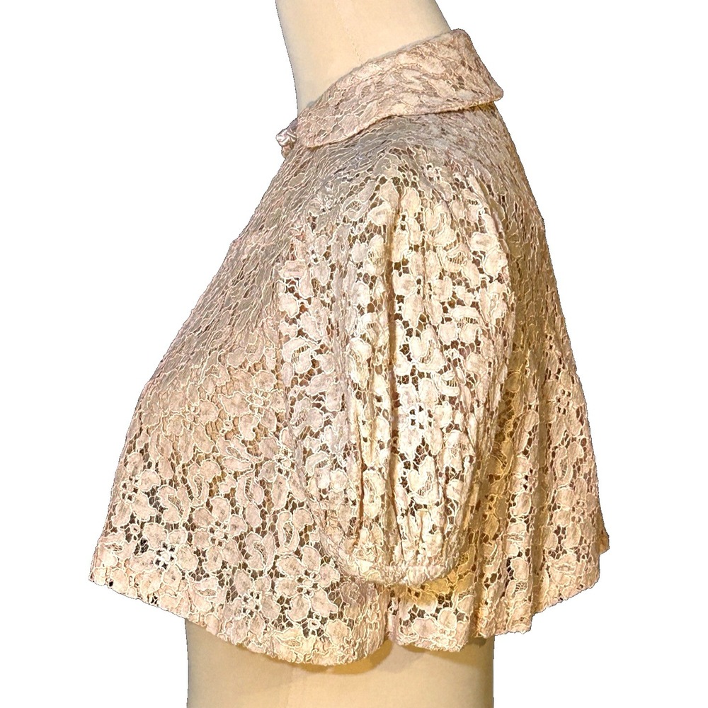1930'S Handmade Floral Lace Peachy Coral Bolero Crop Jacket Well Made - Picture 3 of 9
